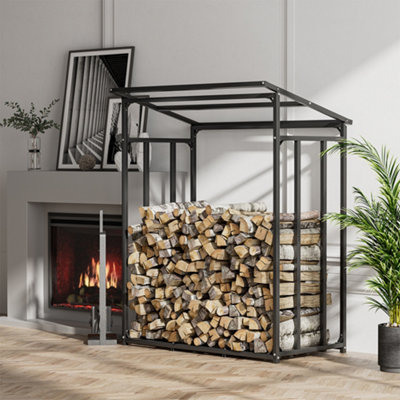 B&Q -  Firewood Rack Holder Metal Tube Log Storage Store With Pe Cover 3.6 X 2.3 Ft