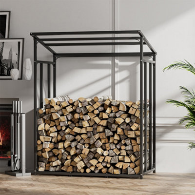 B&Q -  Firewood Rack Holder Metal Tube Log Storage Store With Pe Cover 4.4 X 2 Ft