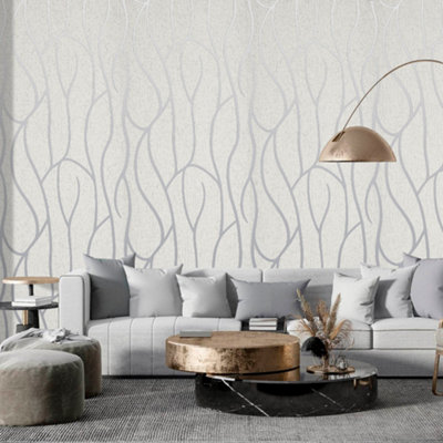 Living And Home Beige Geometric 3D Striped Patterned Non Woven Embossed Patterned Wallpaper from B&Q