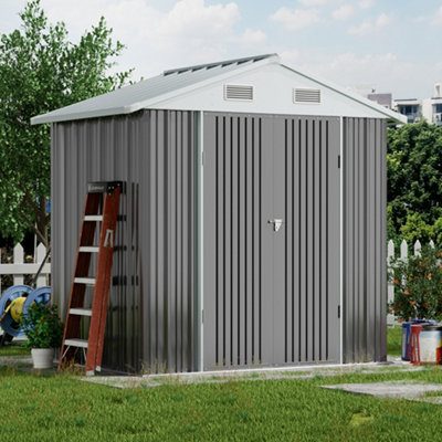 Living And Home 6 X 4 Ft Apex Metal Shed Garden Storage Shed With Double Door,grey