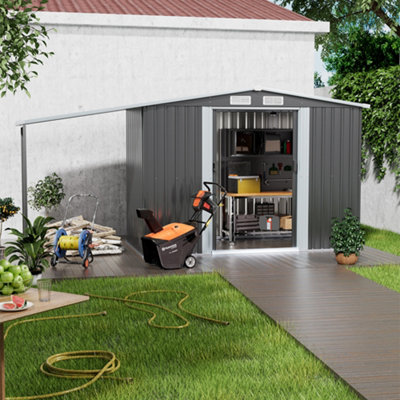 Living And Home 8X4 Ft Apex Metal Shed Garden Storage Shed With Double Door And Sun Shelter