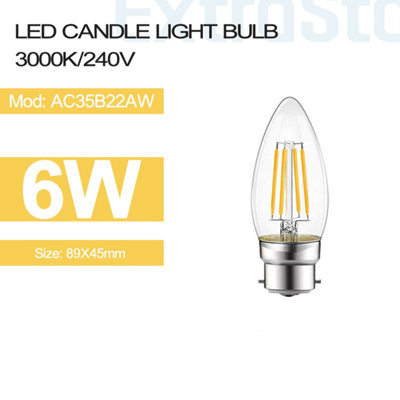 Living And Home 6W Led Filament Candle Bulb B22 2700K, Pack Of 3 Light