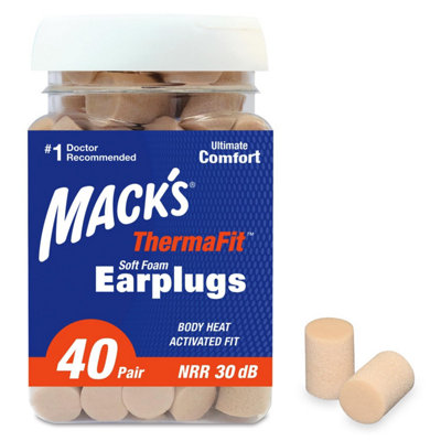 Macks Thermafit Soft Foam Earplugs40 PairComfortable Ear Plugs For SleepingSnoringWorkTravel & Loud Events from B&Q