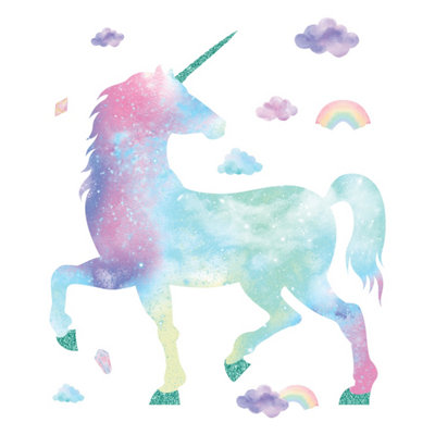 Roommates Multicolor Galaxy Unicorn Peel & Stick Giant Wall Decal With Glitter from B&Q