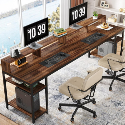 Tribesigns Two Person Desk With Monitor Stand78.74 Long Double Computer Office Storage ShelvesLarge Gaming Study Writing from B&Q