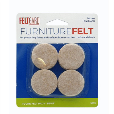 B&Q -  38mm Round Adhesive Felt Pads To Protect Hardwood FloorsTable Chair Legs And Other Furniture Beige (Pack Of 8)