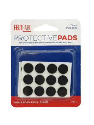 Felt Gard Foam Pads Non-Slip Round 13mm (1/2 Inch) Black Pk24Self-Adhesive Rubber Grip Pads For Furniture & Appliance Stability from B&Q