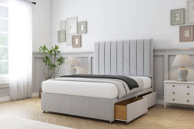 Comfort Tokyo Silver Plush Divan Bed Base 2 Drawers Same Side26" Strutted  3' Single from B&Q