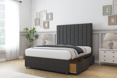 Comfort Tokyo Graphite Dumfries Divan Bed Base 2 Drawers Same Side26" Strutted  3' Single from B&Q