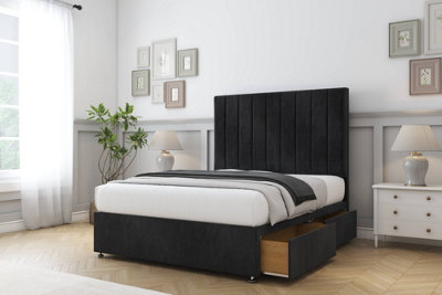 Comfort Tokyo Black Naples Divan Bed Base 2 Drawers Foot-End26" Strutted  4'6 Double from B&Q