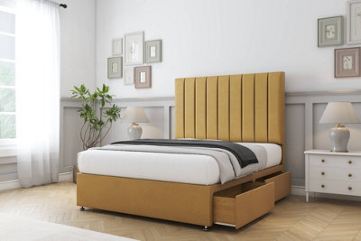 Comfort Tokyo Mustard Plush Divan Bed Base 4 Drawers26" Strutted  4'6 Double from B&Q