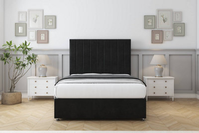 Comfort Tokyo Black Plush Divan Bed Base No Drawers54" Floor Standing  5' King from B&Q
