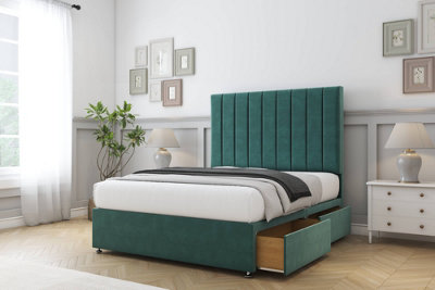 Comfort Tokyo Emerald Plush Divan Bed Base 2 Drawers Same Side54" Floor Standing  3' Single from B&Q