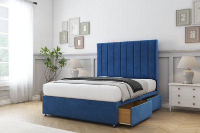Comfort Tokyo Navy Plush Divan Bed Base 2 Drawers Same Side54" Floor Standing  4'6 Double from B&Q