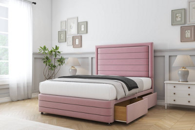 Comfort Anna Pink Plush Divan Bed Base 2 Drawers Left Side26" Strutted  & 12" Footboard 5' King from B&Q