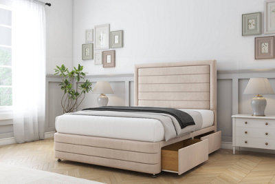 Comfort Anna Sand Naples Divan Bed Base 2 Drawers Left Side26" Strutted  & 12" Footboard 2'6 Small Single from B&Q
