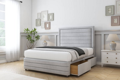 Comfort Anna Silver Naples Divan Bed Base 2 Drawers Left Side26" Strutted  & 12" Footboard 4'6 Double from B&Q