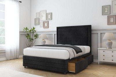Comfort Anna Black Naples Divan Bed Base 2 Drawers Left Side26" Strutted  & 12" Footboard 4'6 Double from B&Q