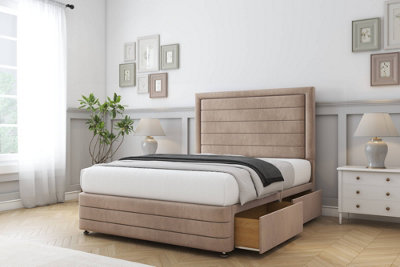 Comfort Anna Mink Naples Divan Bed Base 2 Drawers Left Side26" Strutted  & 12" Footboard 2'6 Small Single from B&Q