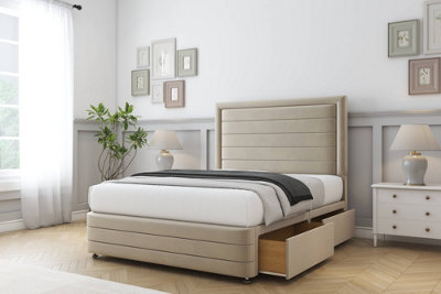 Comfort Anna Almond Coniston Divan Bed Base 2 Drawers Left Side26" Strutted  & 12" Footboard 5' King from B&Q