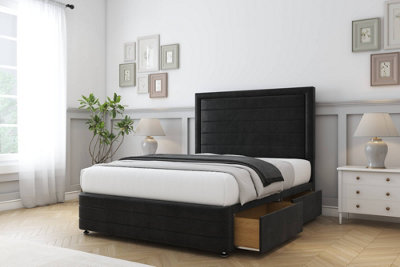 Comfort Anna Black Plush Divan Bed Base 2 Drawers Right Side26" Strutted  & 12" Footboard 5' King from B&Q