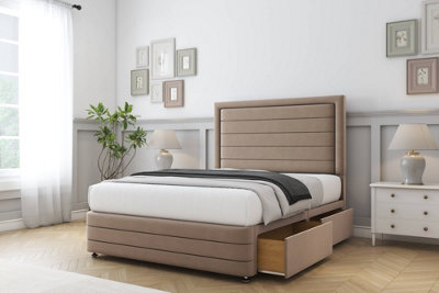 Comfort Anna Mink Plush Divan Bed Base 2 Drawers Right Side26" Strutted  & 12" Footboard 4'6 Double from B&Q