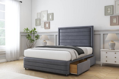 Comfort Anna Steel Plush Divan Bed Base 2 Drawers Right Side26" Strutted  & 12" Footboard 3' Single from B&Q