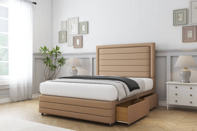 Comfort Anna Latte Dumfries Divan Bed Base 2 Drawers Right Side26" Strutted  & 12" Footboard 2'6 Small Single from B&Q