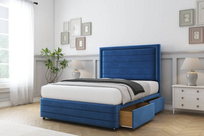 Comfort Anna Navy Plush Divan Bed Base 2 Drawers Foot-End26" Strutted  & 12" Footboard 5' King from B&Q