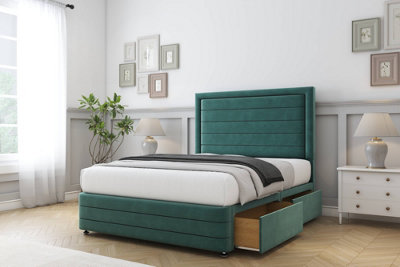 Comfort Anna Emerald Plush Divan Bed Base 2 Drawers Left Side54" Floor Standing  & 12" Footboard 5' King from B&Q