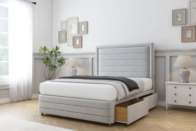 Comfort Anna Silver Plush Divan Bed Base 2 Drawers Left Side54" Floor Standing  & 12" Footboard 4'6 Double from B&Q