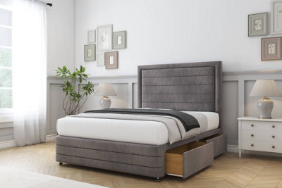 Comfort Anna Slate Naples Divan Bed Base 2 Drawers Left Side54" Floor Standing  & 12" Footboard 4'6 Double from B&Q