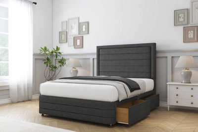 Comfort Anna Graphite Dumfries Divan Bed Base 2 Drawers Left Side54" Floor Standing  & 12" Footboard 3' Single from B&Q
