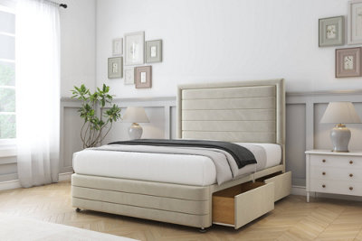 Comfort Anna Cream Plush Divan Bed Base 2 Drawers Right Side54" Floor Standing  & 12" Footboard 4'6 Double from B&Q