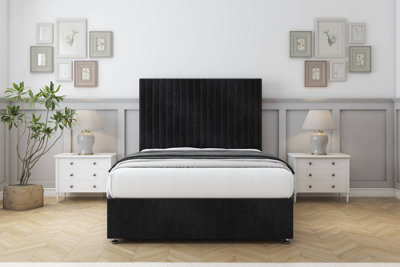 Comfort Denver Black Naples Divan Bed Set 2 Drawers Same Side26" Strutted 4'6 Double from B&Q