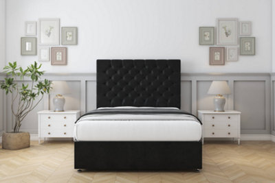 Comfort Winslow Black Plush Divan Bed Set No Drawers54" Floor Standing 4'6 Double from B&Q