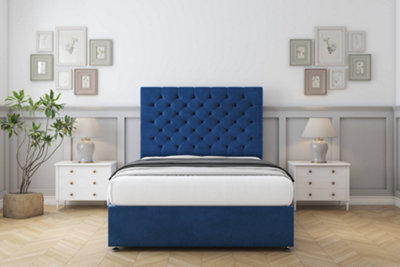 Comfort Winslow Navy Plush Divan Bed Set 2 Drawers Same Side54" Floor Standing 3' Single from B&Q
