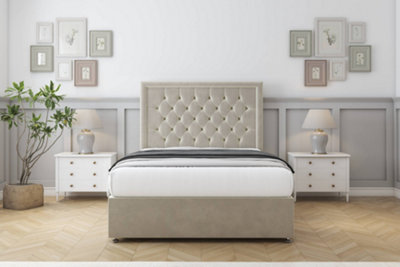 Comfort Rio Cream Plush Divan Bed Set No Drawers54" Floor Standing 4'6 Double from B&Q