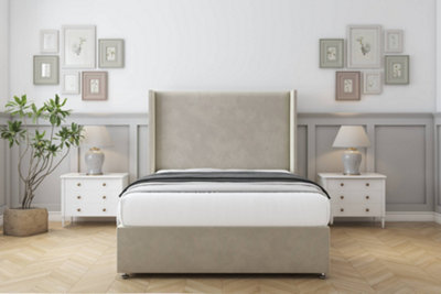 Comfort Madrid Cream Plush Divan Bed Set No Drawers54" Wingback 5' King from B&Q