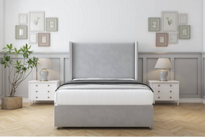 Comfort Madrid Silver Plush Divan Bed Set No Drawers54" Wingback 5' King from B&Q