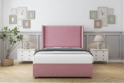 Comfort Madrid Pink Plush Divan Bed Set No Drawers54" Wingback 5' King from B&Q
