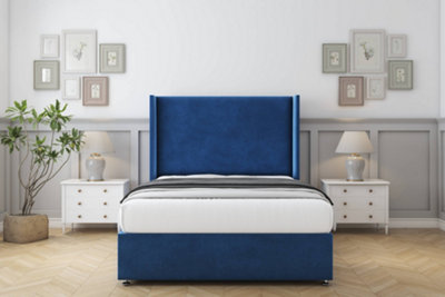 Comfort Madrid Navy Plush Divan Bed Set No Drawers54" Wingback 2'6 Small Single from B&Q