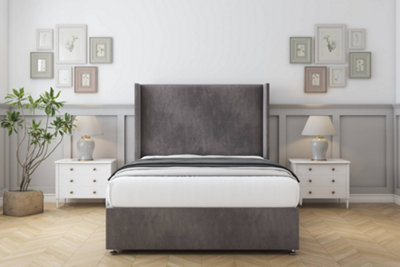 Comfort Madrid Slate Naples Divan Bed Set No Drawers54" Wingback 4'6 Double from B&Q