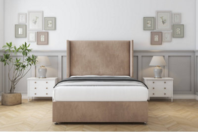 Comfort Madrid Mink Naples Divan Bed Set No Drawers54" Wingback 4'6 Double from B&Q