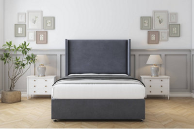 Comfort Madrid Steel Plush Divan Bed Set 2 Drawers Foot-End54" Wingback 4'6 Double from B&Q