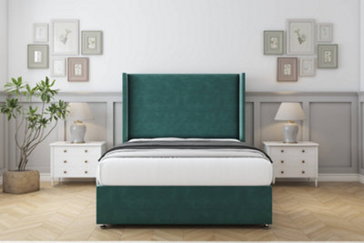 Comfort Madrid Emerald Plush Divan Bed Set 2 Drawers Foot-End54" Wingback 4'6 Double from B&Q