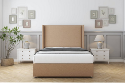 Comfort Madrid Latte Dumfries Divan Bed Set 2 Drawers Foot-End54" Wingback 4'6 Double from B&Q