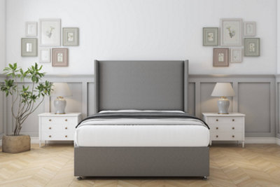 Comfort Madrid Pewter Dumfries Divan Bed Set 2 Drawers Foot-End54" Wingback 4'6 Double from B&Q