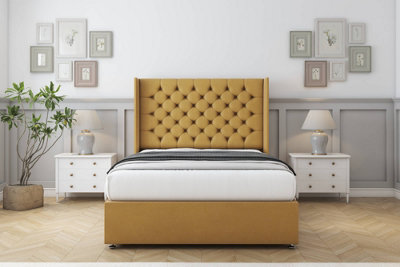 Comfort Selena Mustard Plush Divan Bed Set No Drawers54" Wingback 6' Super King from B&Q