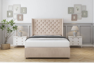 Comfort Selena Sand Naples Divan Bed Set No Drawers54" Wingback 6' Super King from B&Q